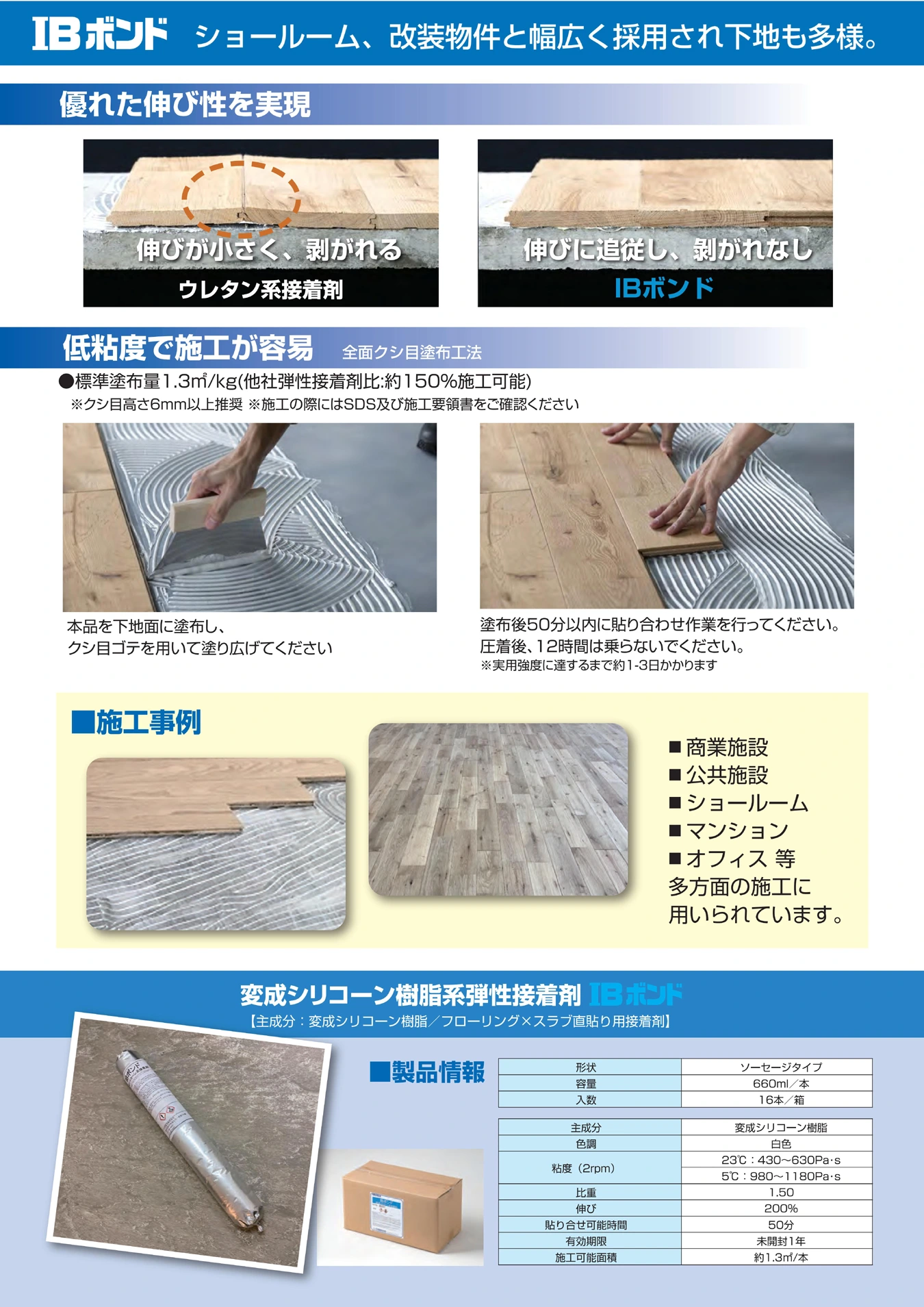 直貼り用弾性接着剤　ＩＢボンド（変性シリコーン樹脂系弾性接着剤）"